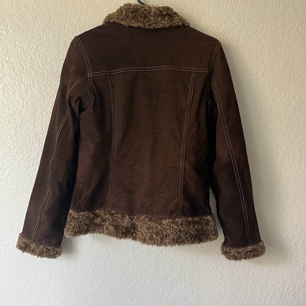 Vintage 90s Y2K Leather Jacket Brown Faux Fur Medium Dark Academia Whimsigoth - Picture 2 of 9